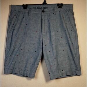 U.S. Polo Assn Shorts Mens 36 Blue Excellent Embroidered Nautical Chambray Chino